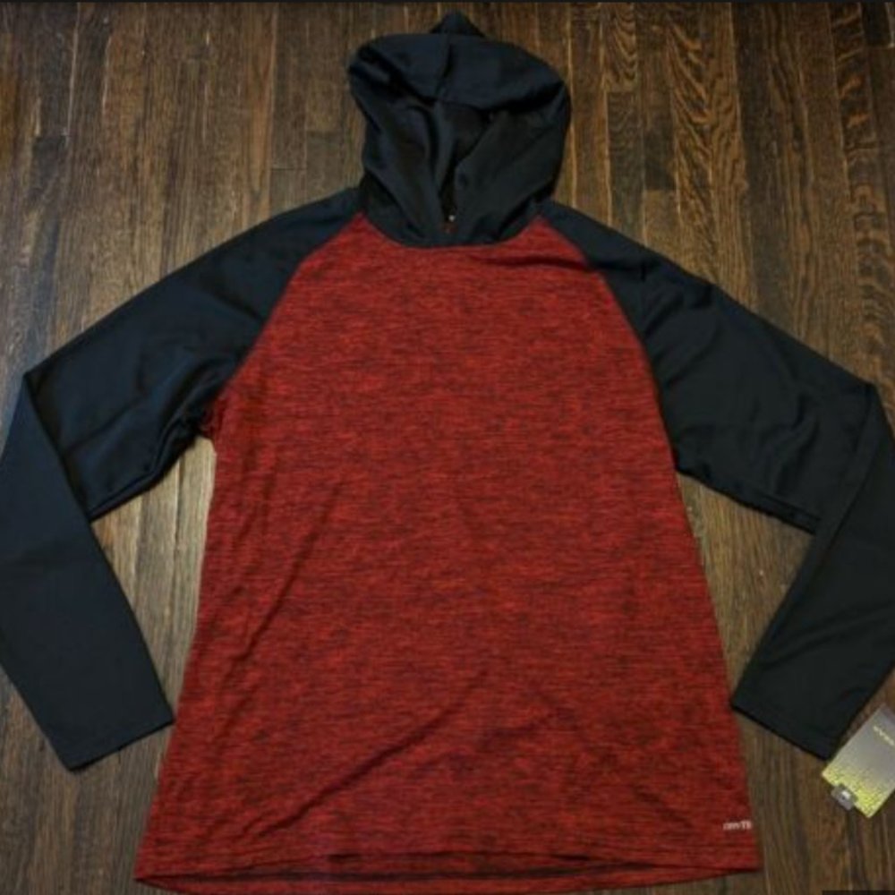 Tek Gear Men's Brushed Raglan Jersey Hoodie Long Sleeve Shirt Red/Black Large